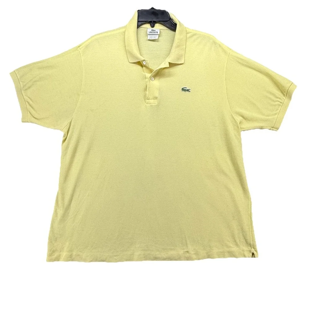 LACOSTE Polo Shirt Mens Size‎ 7 Yellow Short Sleeve Cotton Classic Fit Croc Logo